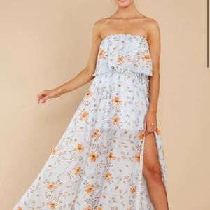 Red Dress Blue Floral Maxi Dress